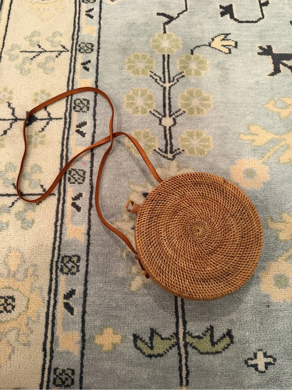 Bembien Round Woven Rattan Crossbody Bag in Natural Brown